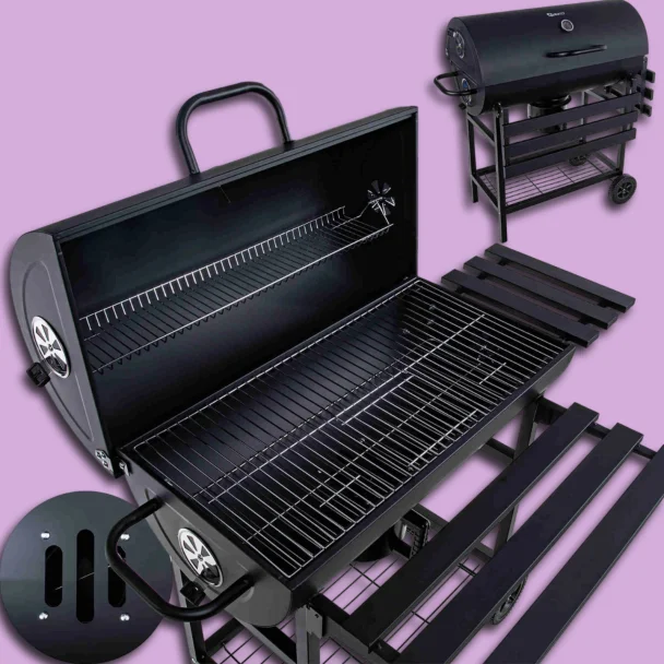 Geko hordó alakú faszenes grill fedéllel –  71x45 cm-es rács másik nézetből