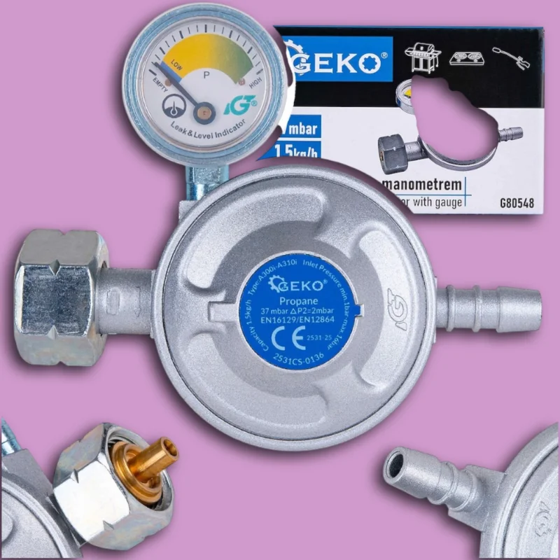 Propán–bután gázreduktor manométerrel, 37 mbar, 1,5 kg/óra termékfotó 2
